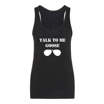 

Womens Talk to Me Goose Sunglasses Funny Fitness Workout Racerback Tank Tops