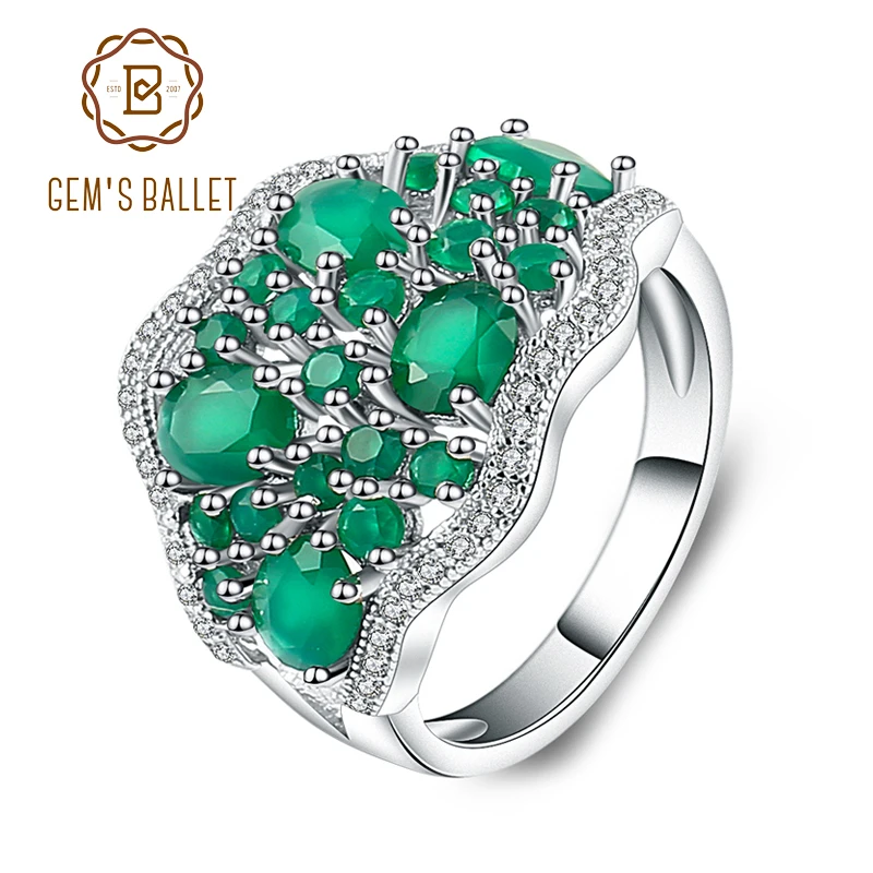 Gem's Ballet 4.77Ct натуральный зеленый агат кольца 925 пробы Серебряный Драгоценный Камень Арт Деко Винтажное кольцо для женщин хорошее ювелирное изделие