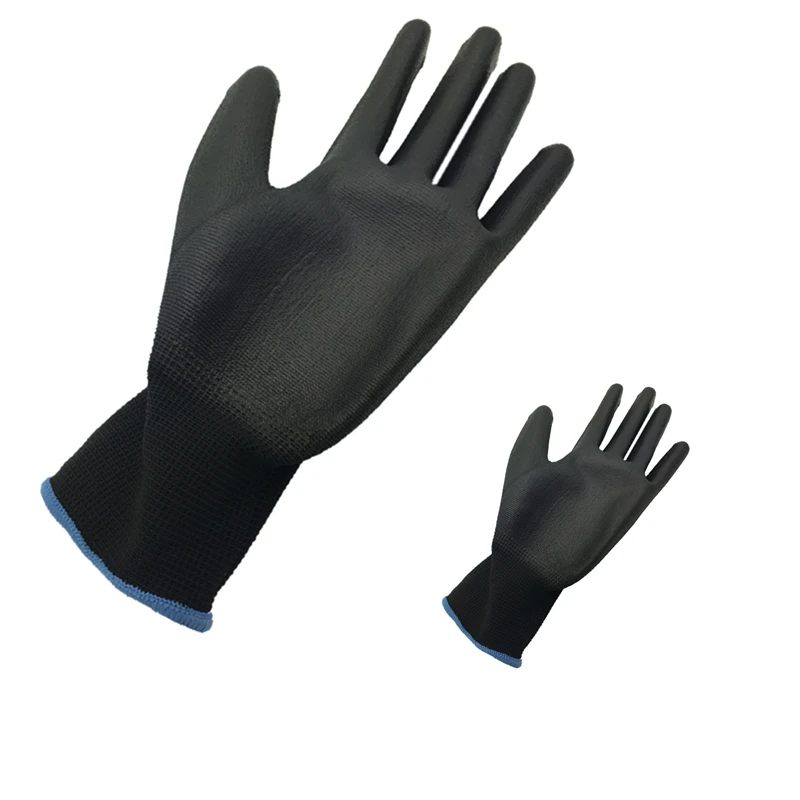 Черный нейлон и PU ладонь покрытием электронные антистатические перчатки с ПУ Антистатические Рабочие Перчатки