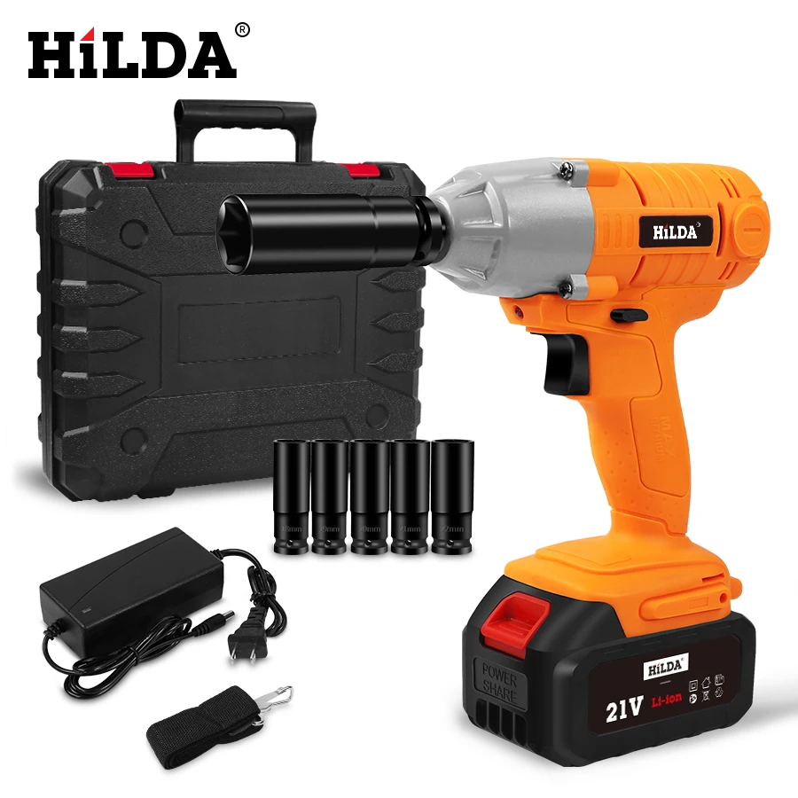  HILDA 21V Cordless Impact Electric Wrench Brushless Socket Wrench Hand Drill Installation Power Too