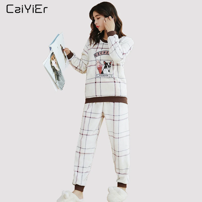 Caiyier 2018 новые зимние пижамы для женщин мультфильм Мороженое животных толстые