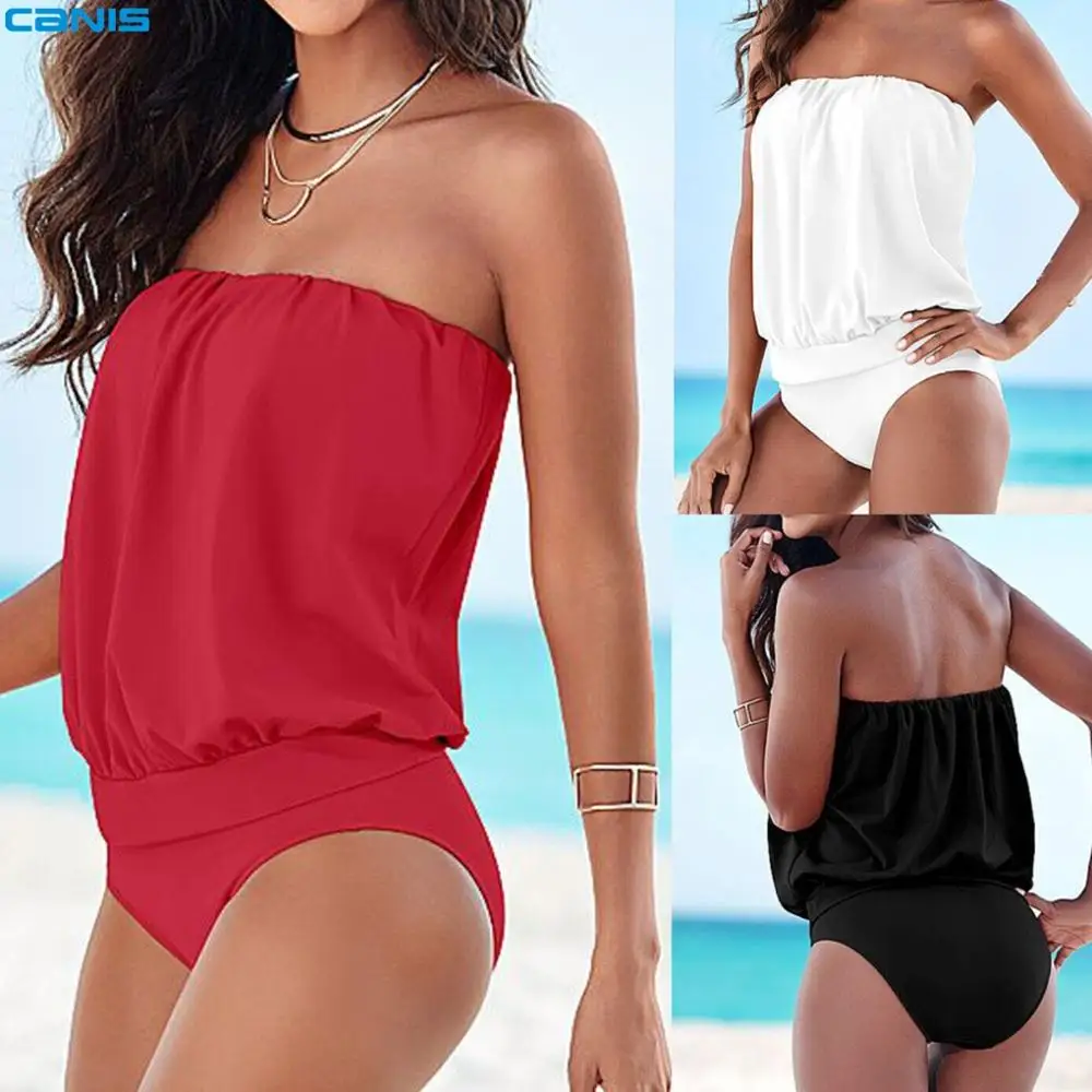 One Piece Swimsuit Strapless Monokini Plus Size Bodysuit Swimwear