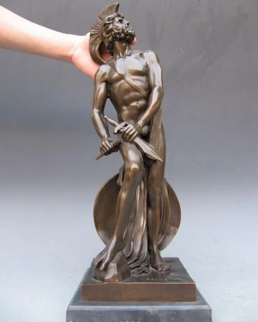 

Elegant old S0968 Signed Pure Bronze Greece Warrior Achilles Nude Male (A0321)
