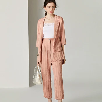 

Suits Women Three Pieces Set 70% Viscose Fabric Suit+ Vest Full length Pants High Waist Simple Design New Elegant Style 2019