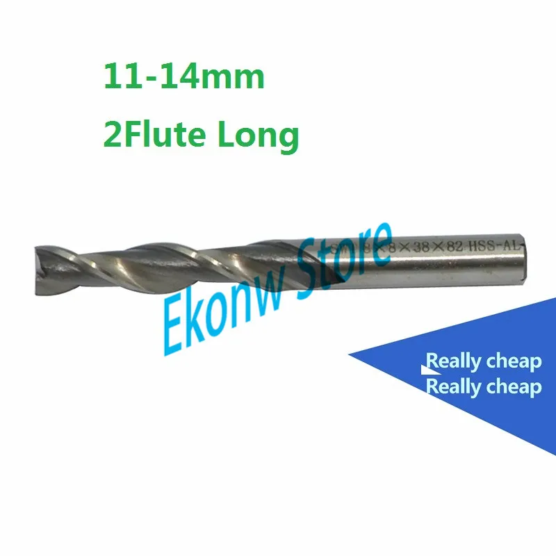 

2pcs 11mm 12mm 13mm 14mm Extended lengthening Long Two Flute HSS & Aluminium End Mill Cutter CNC Bit, Milling tools