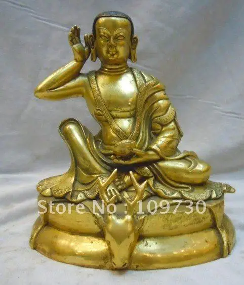Free shipping Tibet pure bronze 24K gold Malarepa sits deerskin buddha statues he0078 ship () | Дом и сад