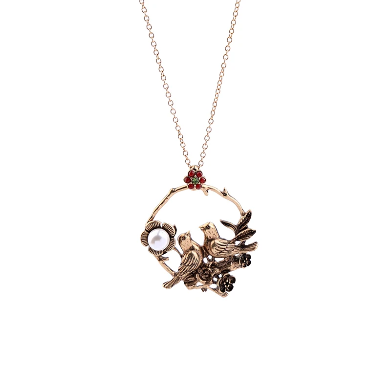 

Fashion Long Chain Vintage Necklace Women Loop Alloy Flower Birds Pendant Necklace Jewelry Accessories 2017