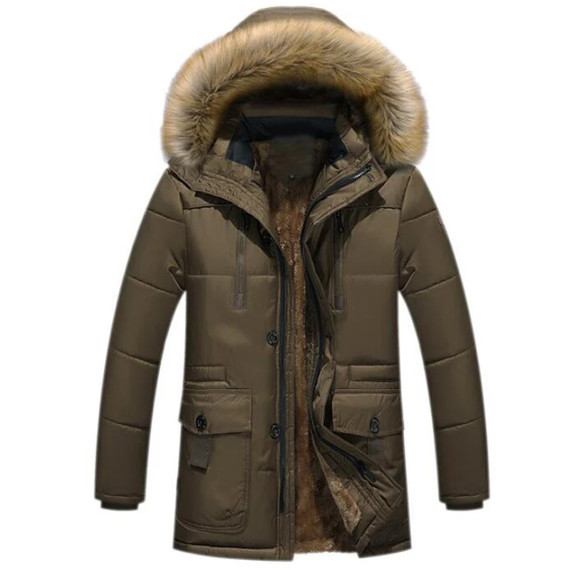 Меховые пальто мужские зимние толстые длинные куртки мужские плюс бархатные пальто с капюшоном casaco masculino inverno мужские уличные теплые парки 4XL - Цвет: Коричневый