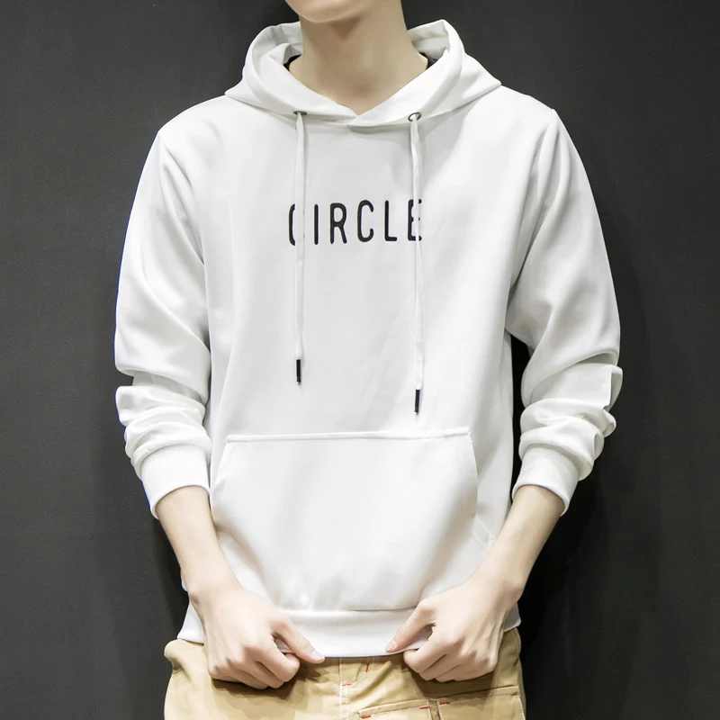 2018 trend men's regular solid color loose fitting round neck hoodie