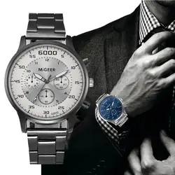 Migeer модные Для мужчин S Нержавеющая сталь группа Часы роскошный браслет Круглый циферблат Для мужчин спортивный Военная Униформа часы