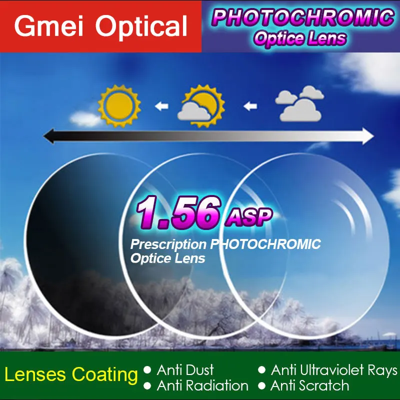 Gmei Optical 1.56 Index Photochromic Lenses Single Vision Prescription
Optical Spectacles Lenses Fast Color Change Performance
