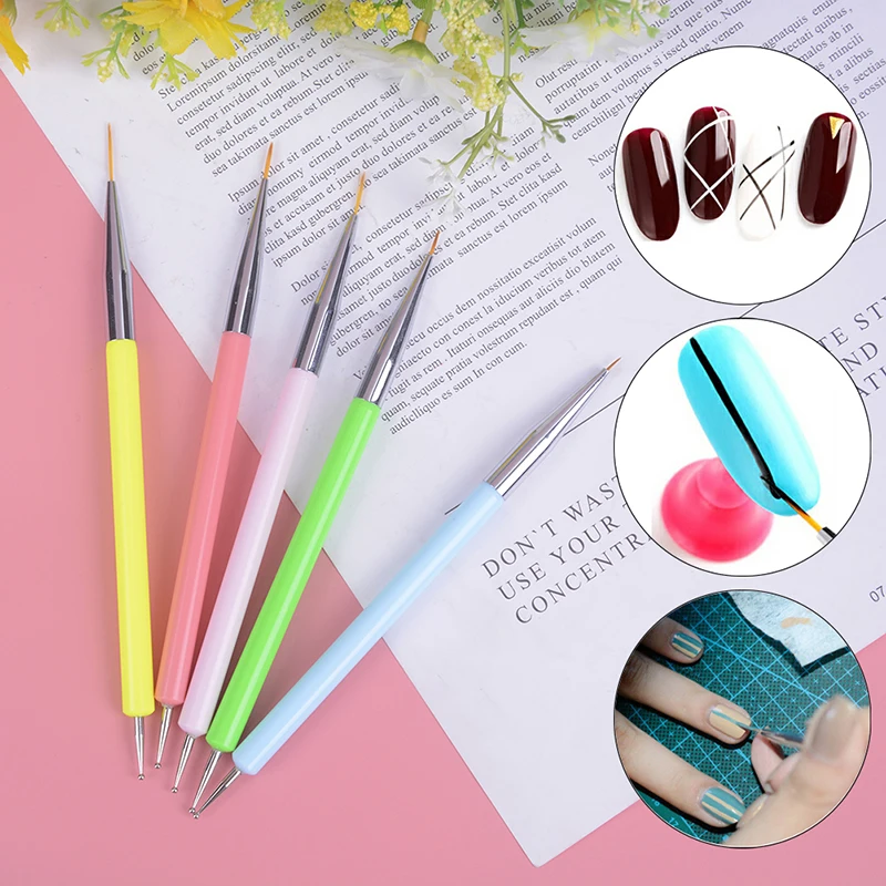 Nail Art Dotting Pen 2 Ways UV Gel Painting Manicure Tool Profesional Drawing Liner Flower Brush Decoration Nail Art Tool 5 Size