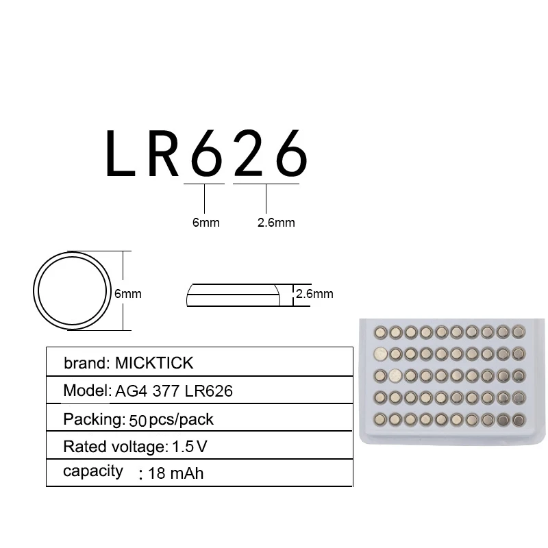 50 шт./упак. AG4 аккумуляторы таблеточного типа 1,55 V LR626 LR66 377 SR626SW 177 сотовый часов игрушки дистанционного Камера