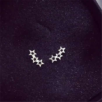 

LULU-PIG hot 925 silverearring Korean version small fresh and lovely hollow-out star earring allergy prevention E0147