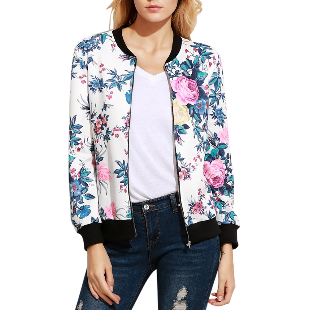 2018 nueva chaqueta de bombardero impresión mujeres blanco chaqueta de béisbol Casual chaquetas básicas| -