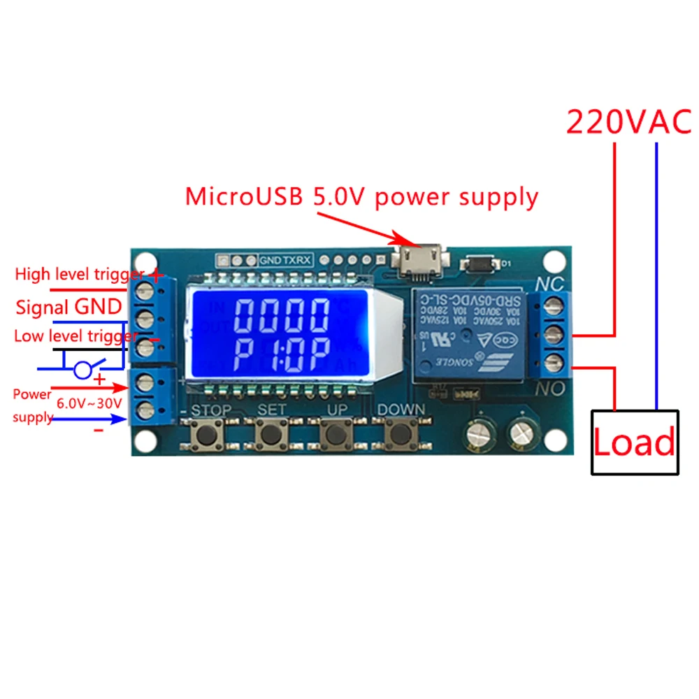 6-30 в микро USB цифровой ЖК-дисплей реле задержки времени модуль управления таймер переключатель цикл запуска модуль