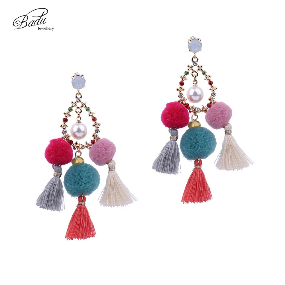 

Badu Boho Tassel Earrings Simulated Pearl Drop Pendant Long Earring Women Colorful Jewelry 2017 Summer New Arrival