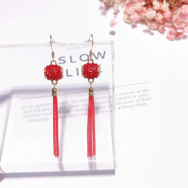 Red Lantern Chinese Knot Long Earrings Retro Chinese Style Festive Tassel Earrings New Year Women Fashion Jewelry Accessories