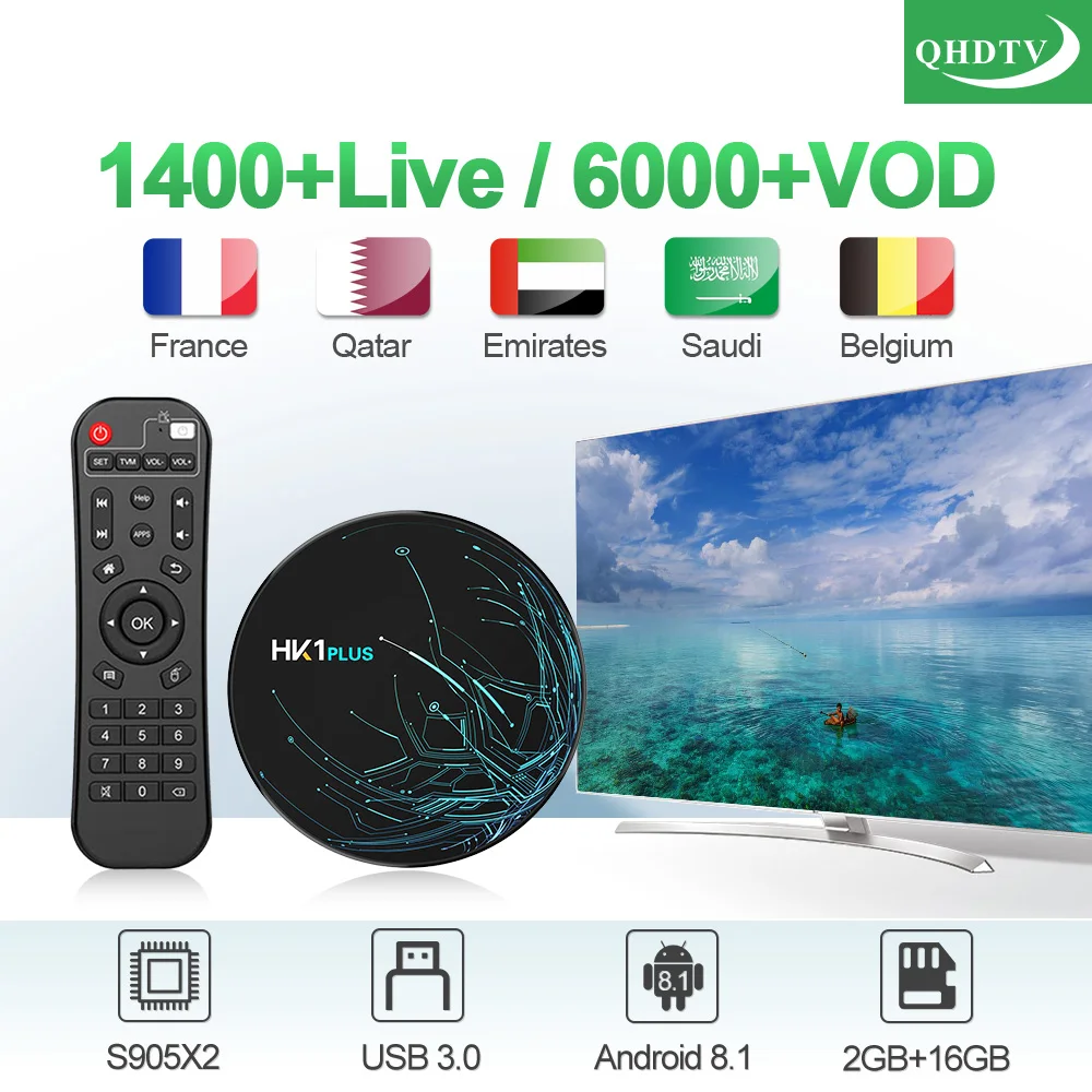 

QHDTV IPTV HK1 PLUS IPTV France Arabic Belgium Netherlands Android 8.1 2G+16G IP TV France Arabic Morocco Qatar 1 Year IPTV Box