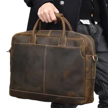 Роскошные Crazy Horse кожа Для мужчин сумочка из натуральной кожи сумка 1" дюймовый ноутбук сумка Винтаж Повседневное Бизнес портфели
