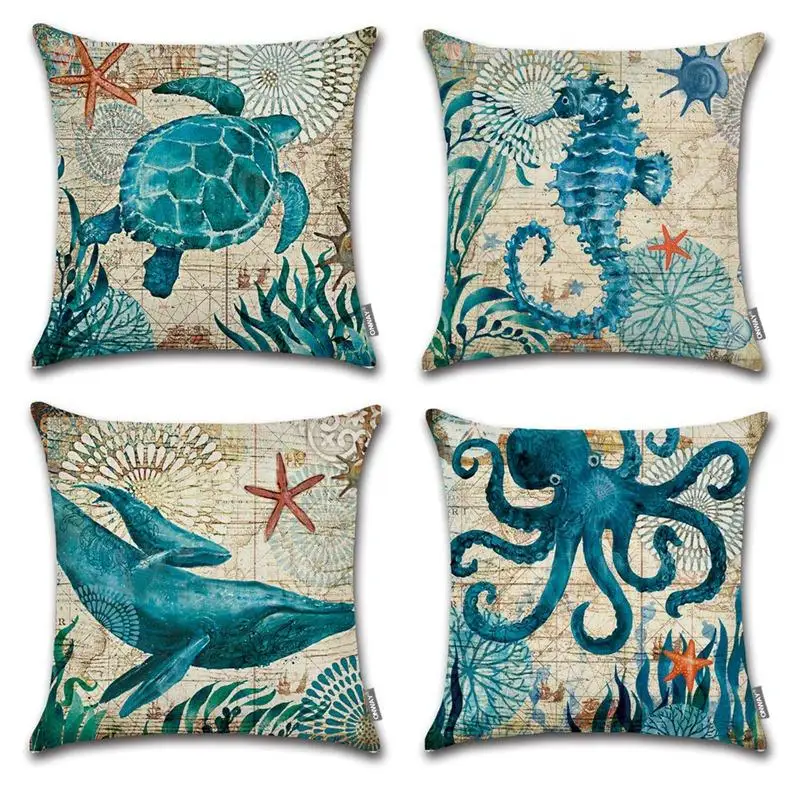 

Ocean Park Cotton Linen Theme Decorative Pillow Cover Case 18 Inch X 18 Inch Square Shape-Ocean-Beach-Sea-Print-Starfish-Seaho