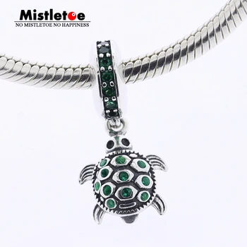 

Authentic 925 Sterling Silver Animal Turtles Dark Green CZ Dangle Charm Fit European Original Bracelets Jewelry