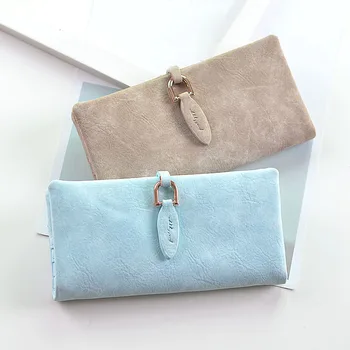

8PCS / LOT Women Leather Long Wallet Female Coin Purse Solid Color Clasp Purse Money Bag Card Holder Casual Wallet