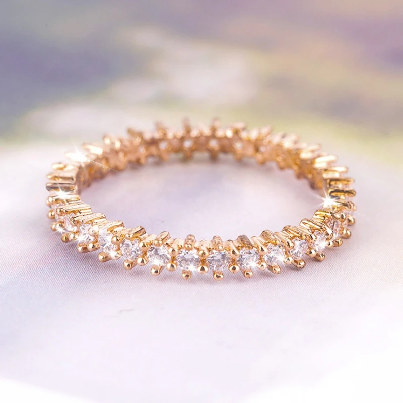 Розовое золото цвет полный кубический цирконий элегантное кольцо для женщин для свадьбы, помолвки ювелирные изделия Горячая девушки кольцо на палец для леди