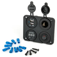 4 Port Waterproof 2 Micro USB Car Charger Adapter Cigarette Lighter Socket Plug Rocker Switch Panel + LED Voltage Display