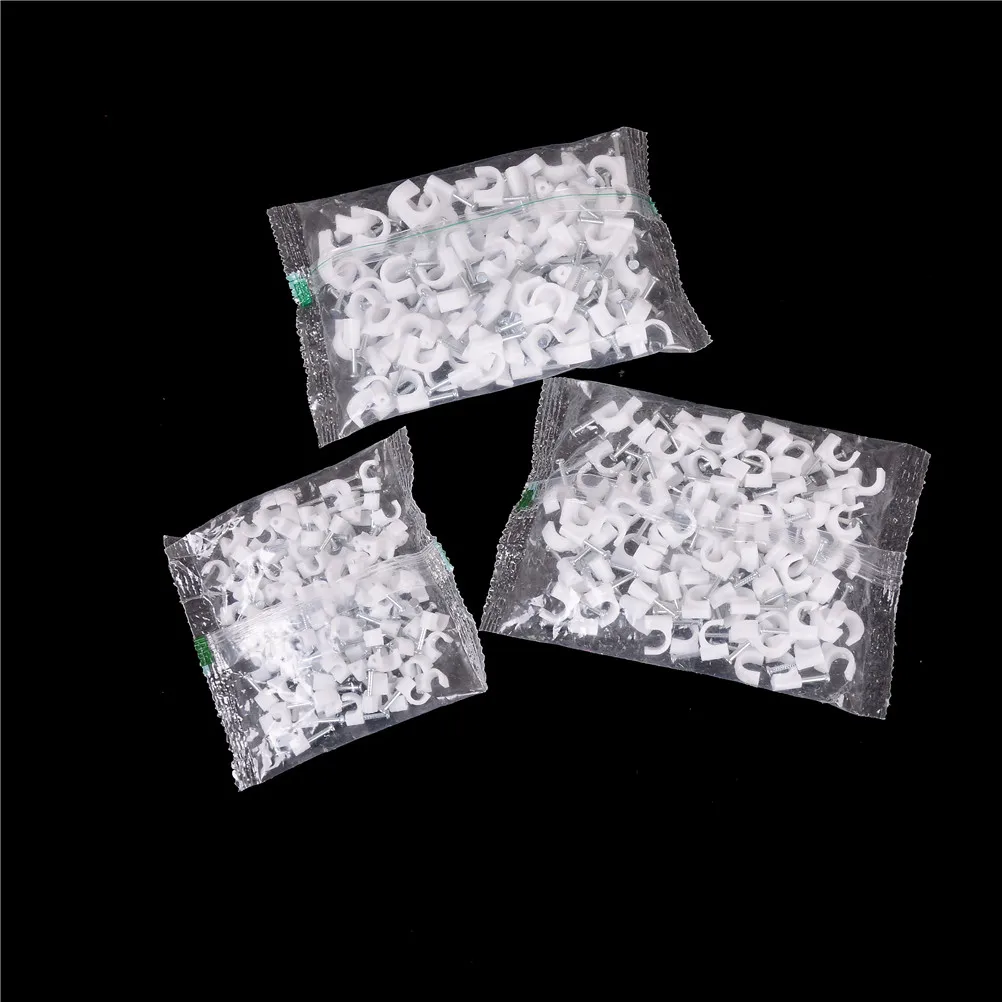 100pcs/lot Round White Cable Ties With Fixing Nails Wire Cord Tie And Clip 5mm-9mm Wholesale