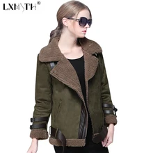 Зимняя замшевая куртка из овчины, плотное пальто, Женское пальто на молнии, длинный рукав ремень, женские тонкие куртки, теплая верхняя одежда, 2XL