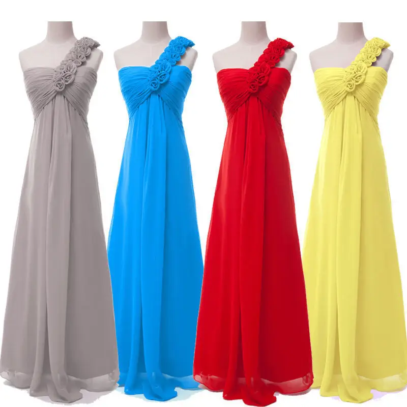 Long Chiffon Bridesmaid Dresses One Shoulder Beading Light Green