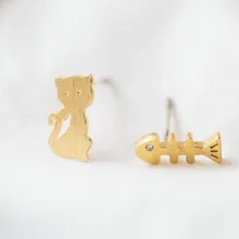 30 пар милый кот ест рыбья кость серьги набор Mix Цвет много детей животного Серьги-гвоздики Post ювелирные