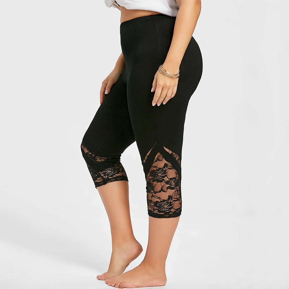 Lace Leggings for Women Plus Size High Waisted Capri Cropped Pants Stretch  Fashion Lace Trim Soft Tights Yoga Pants