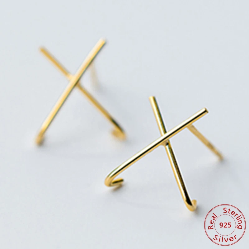 Трендовые женские серьги-гвоздики из серебра 925 пробы с надписью "X"