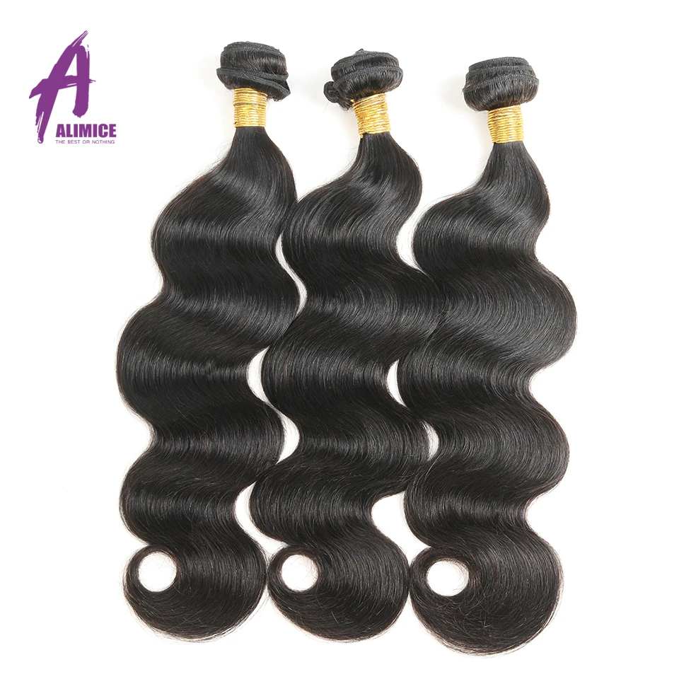 Alimice Raw Indian Hair Body Wave Bunbdles Human Hair Weave 8-30Inch Natural Color 1 Piece Non Remy Hair Free Shipping body-wave