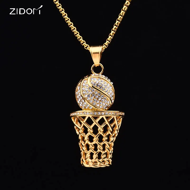 Stainless Steel Hiphop iced out bling AAA Rhinestone Basketball Men pendant necklaces fashion sport hip hop necklace men jewelry