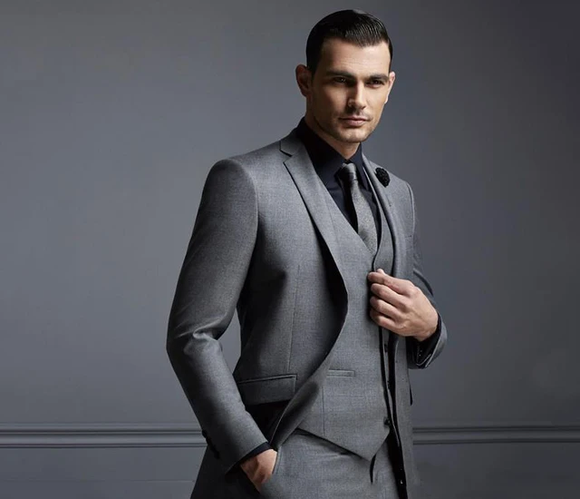 Traje gris oscuro para hombre, traje de de moda, trajes de boda para los mejores hombres, esmoquin ajustado para novio (chaqueta + + Pantalones) - AliExpress