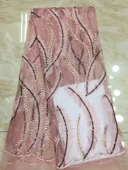 

2019 high quality African sequins lace fabric French net embroidery tulle lace fabric Nigerian wedding party dress FJ3291