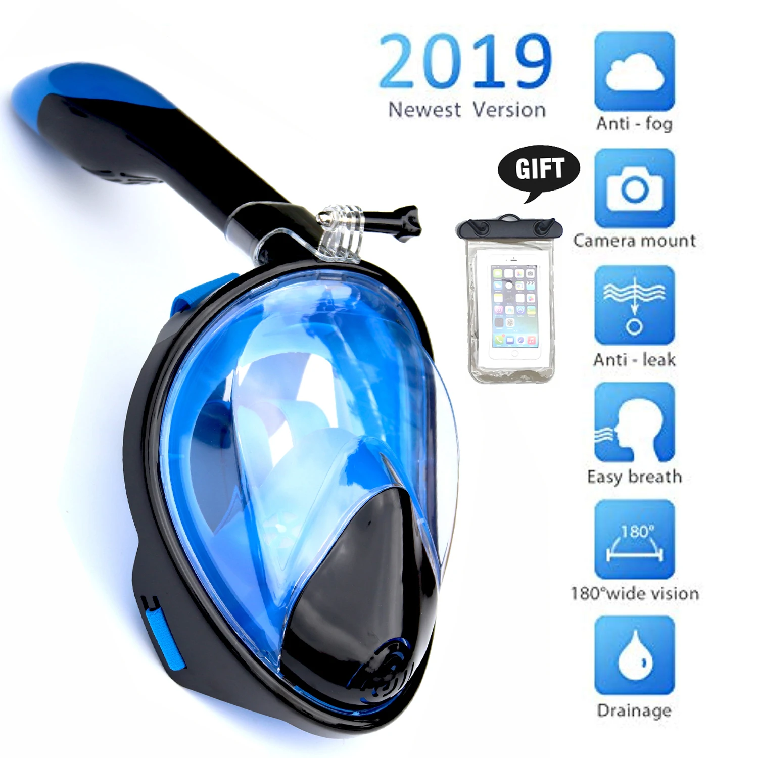 Snorkeling Mask Set Full Face Diving Mask Anti Fog Free Breathing 180