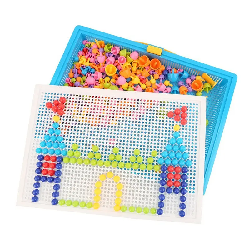 296pcs Mushroom Nails Puzzle Educational Pegboard Toy Letters Numbers Game with Storage For Kids Children  (4)