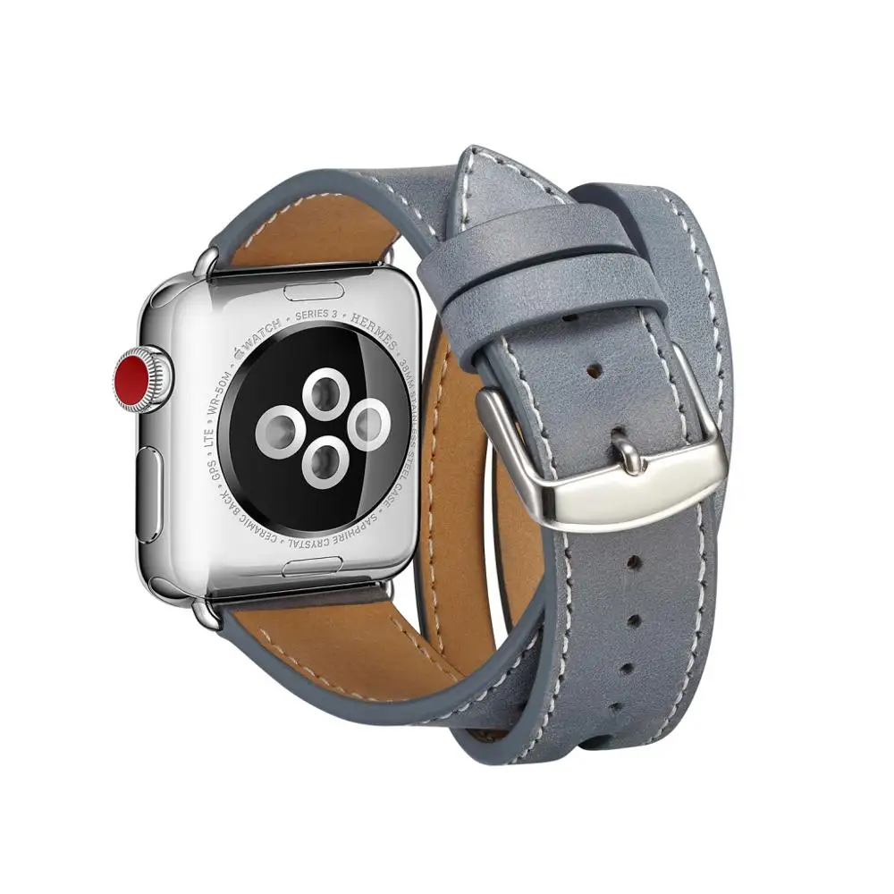 Длинный кожаный ремешок для Apple Watch Series5 4 3 2 38 мм 42 мм 44 мм 40 мм двойной тур Браслет Кожаный ремешок для Iwatch Smart Watch