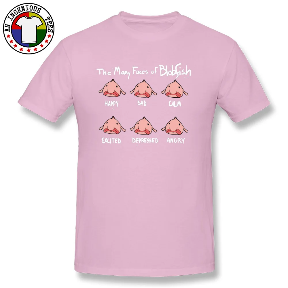 Tees Summer Summer/Fall Coupons Printed Short Sleeve 100% Cotton Crewneck Men's T-shirts Printed T-Shirt Wholesale The Many Faces Of Blobfish -2193 pink