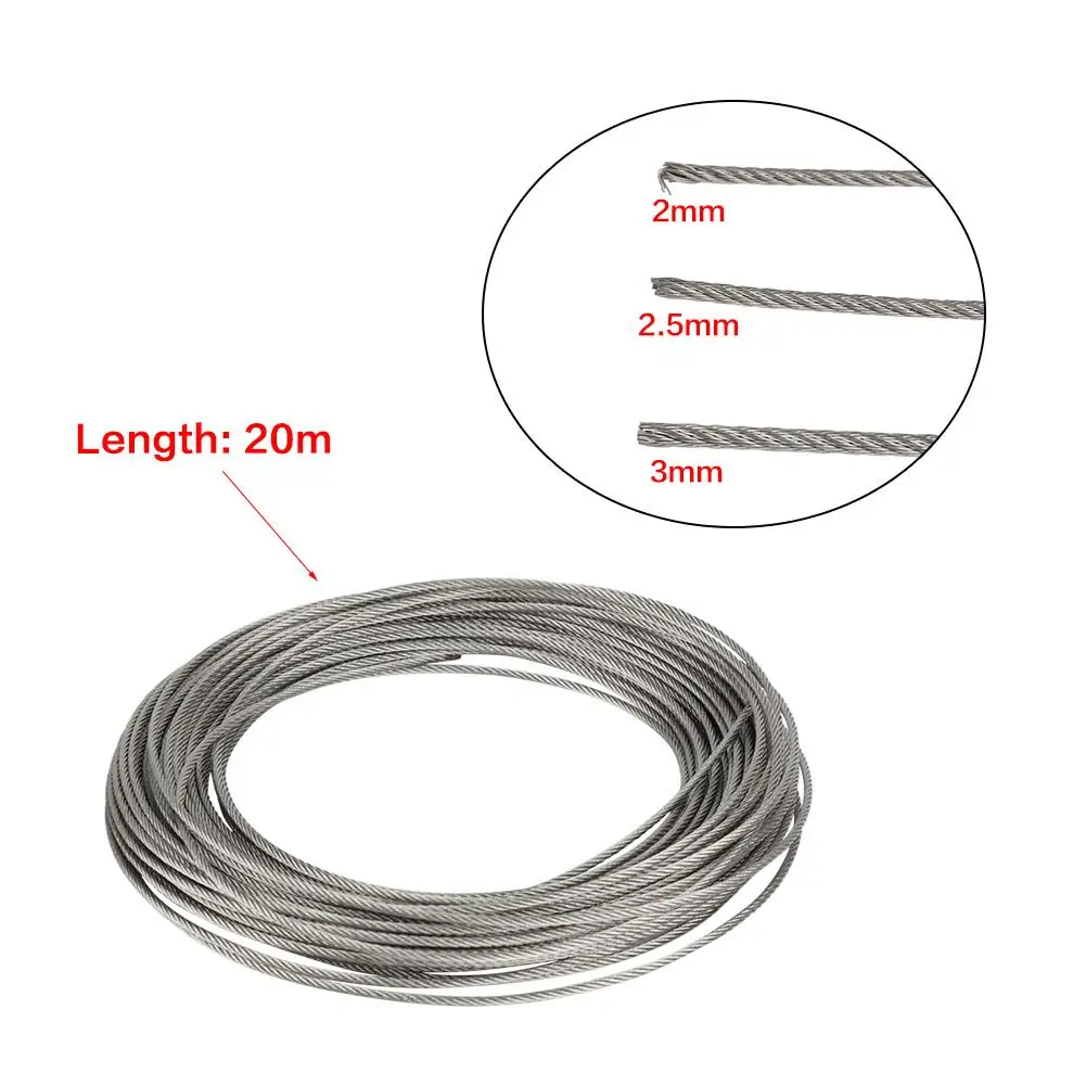 High Quality 1Pc 20m 304 Stainless Steel Cable Wire Rope Hard Steel Wire for Fishing Lifting 22.53mm