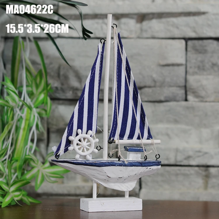 Средиземноморский деревянный парусник в сине-белую полоску, модель корабля, подарки, домашний Морской Декор