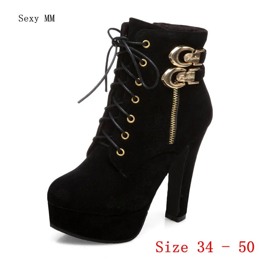 

Spring Autumn High Heel Shoes Women Ankle Boots Platform Woman Short Boots Plus Size 34 - 40 41 42 43 44 45 46 47 48 49 50