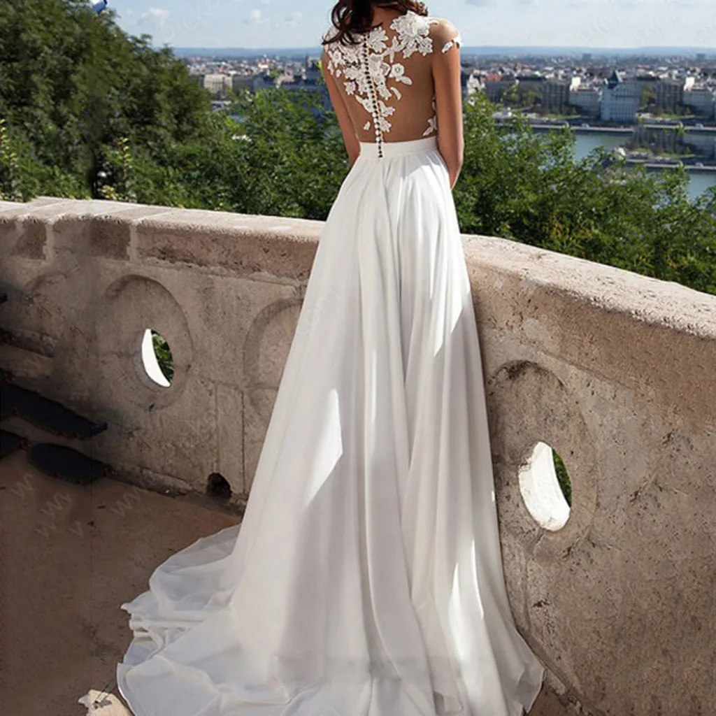 Модное женское платье с цветочным принтом, Формальное кружевное винтажное платье с коротким рукавом, приталенное Свадебное Платье макси с разрезом 30
