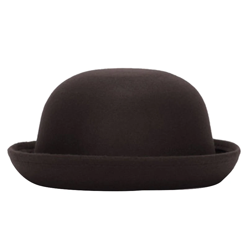 Весенне-осенняя женская детская шляпа, классическая шляпа, женская имитация шерсти, шапка, шапки для девушек, милая однотонная черная шляпа-котелок для женщин - Цвет: brown 57cm adult