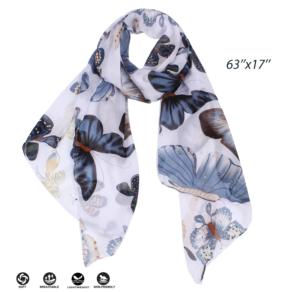Модные женские шарфы с животным принтом бабочки, мягкий длинный шарф, новинка, женские шифоновые шали, шарфы 160*50 см