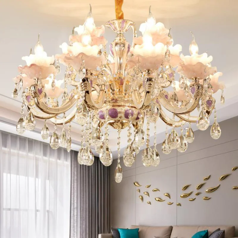 Traditional imitation jade Chandeliers European style glass hanging lamp luxury zinc alloy living room hall LED Chandelier light